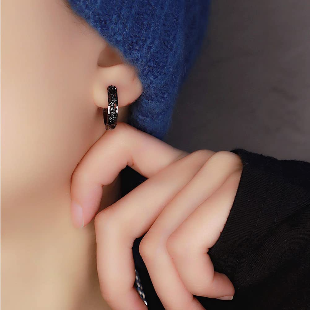 Rockyu Hoop Earrings for Black Chinese Style Dragon 925 Accessories Men, Ring, Earrings, Pixiu, Silver, Hypoallergenic, Birthday, Anniversary, Party,