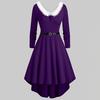 Plus Size Women Christmas Patchwork Faux  Panel Long Sleeve Asymmetric Dress