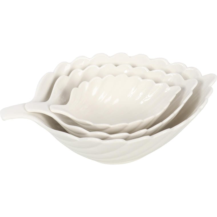 Set of 3 White Leaf-Shaped Ceramic Bowls II