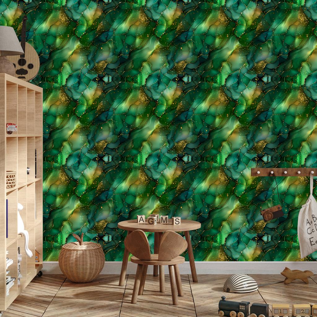 Bottle Green and Sea Blue Ink Wallpaper for Living Room and Bedroom 50x1000