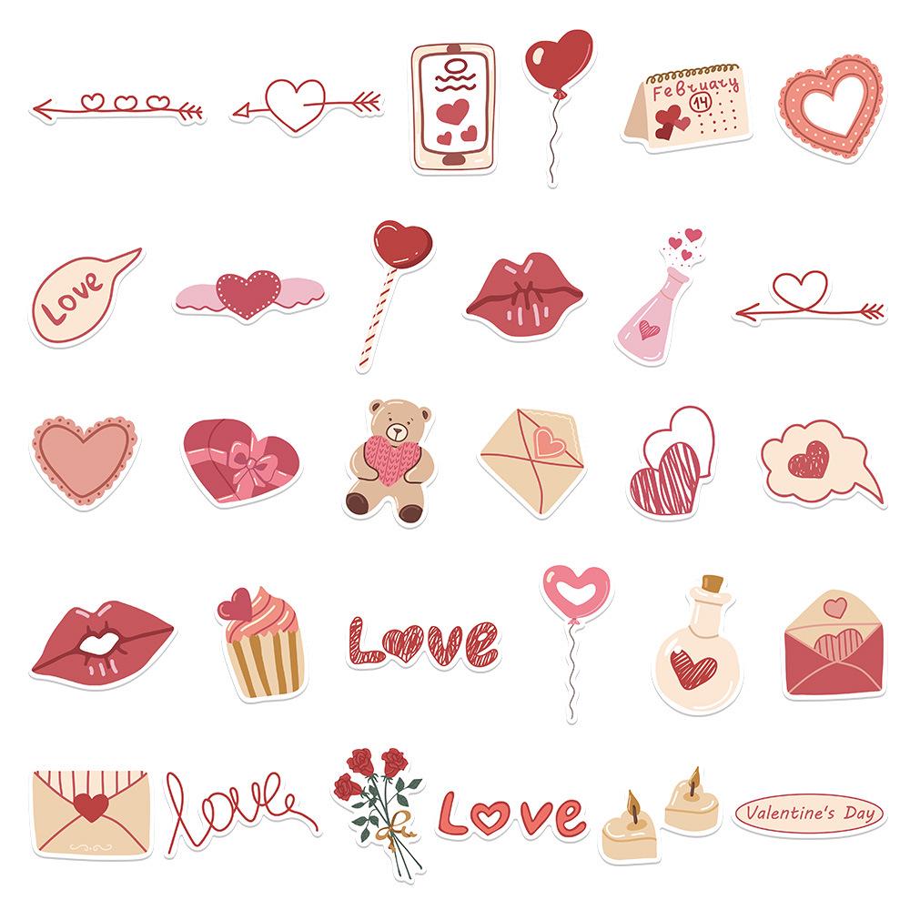 58 Pink Valentine's Day Romantic Stickers for Journal, Phone Case, and Water Bottle Decoration - Waterproof DIY Decals