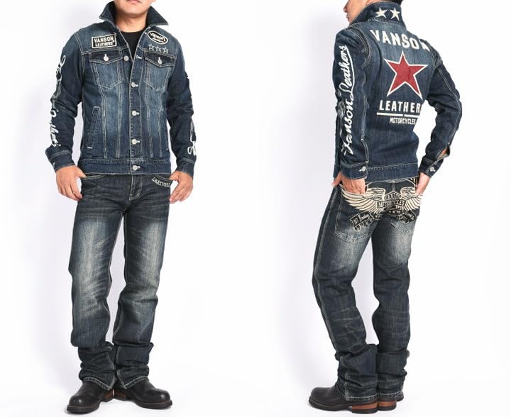 Our Store Custom Made Jean Jean One Star Embroidery Patch Denim Jacket Distressed Indigo [Banson] & JFV-2301-INDIGO (S, (A))