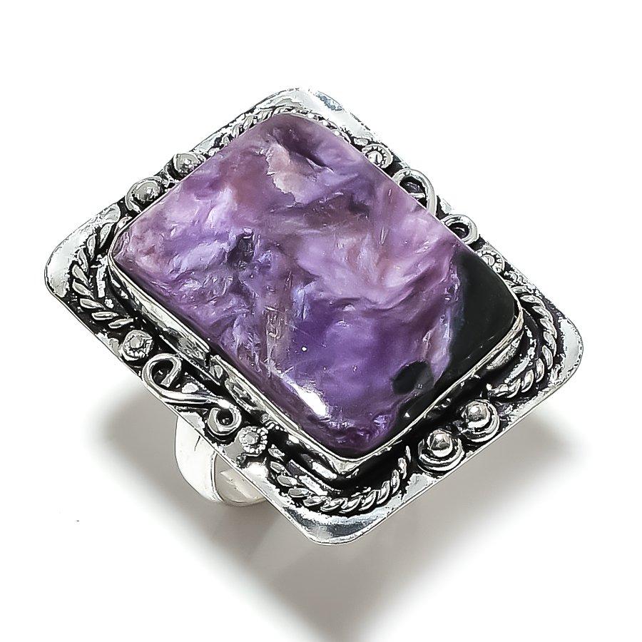 Russian Charoite Gemstone 925 Sterling Silver Gift Jewelry Ring Size 10