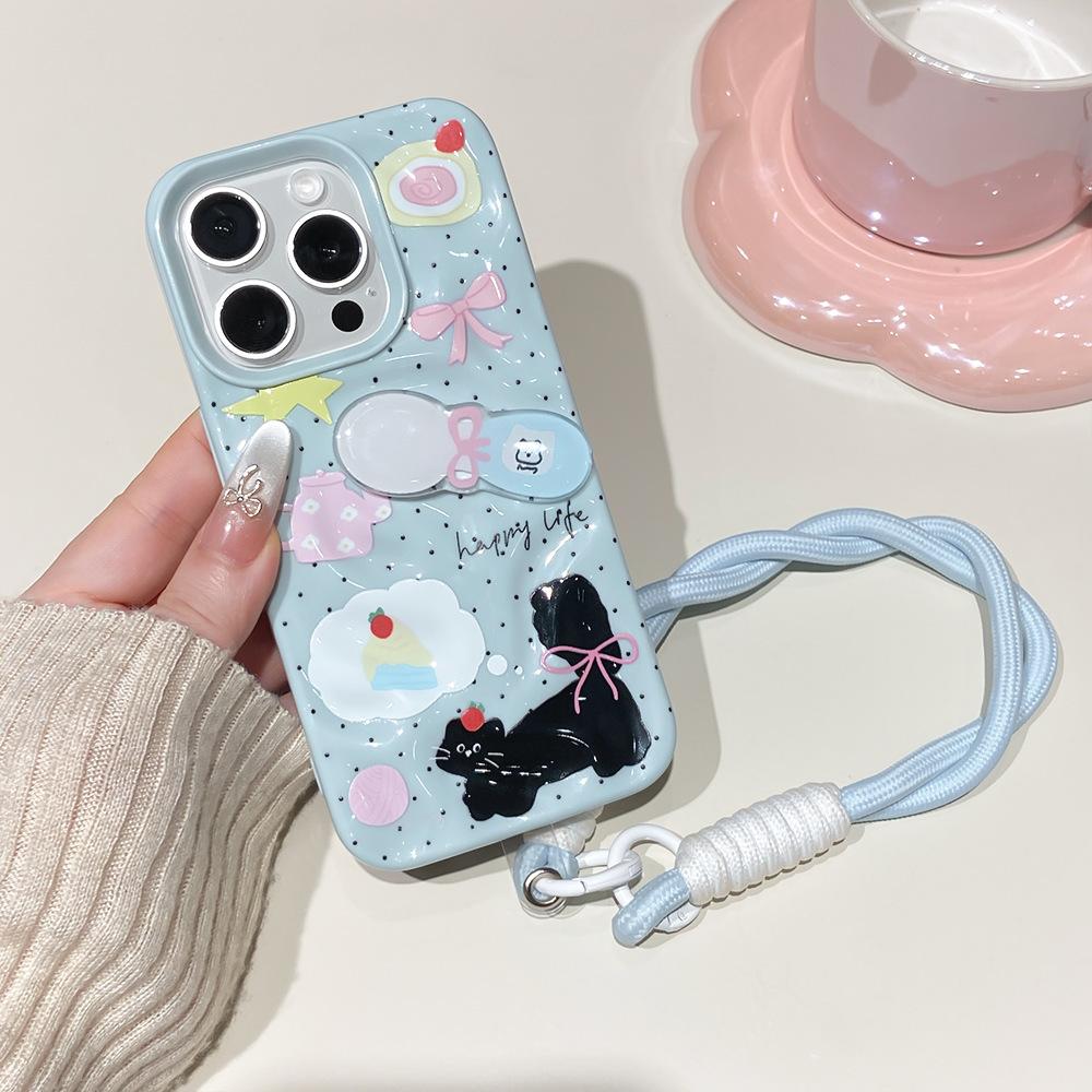 Japanese and Korean Puppies and Cats Are Suitable for Apple 15 Mobile Phone Case iPhone16promax with Lanyard 14pro Cute 13.