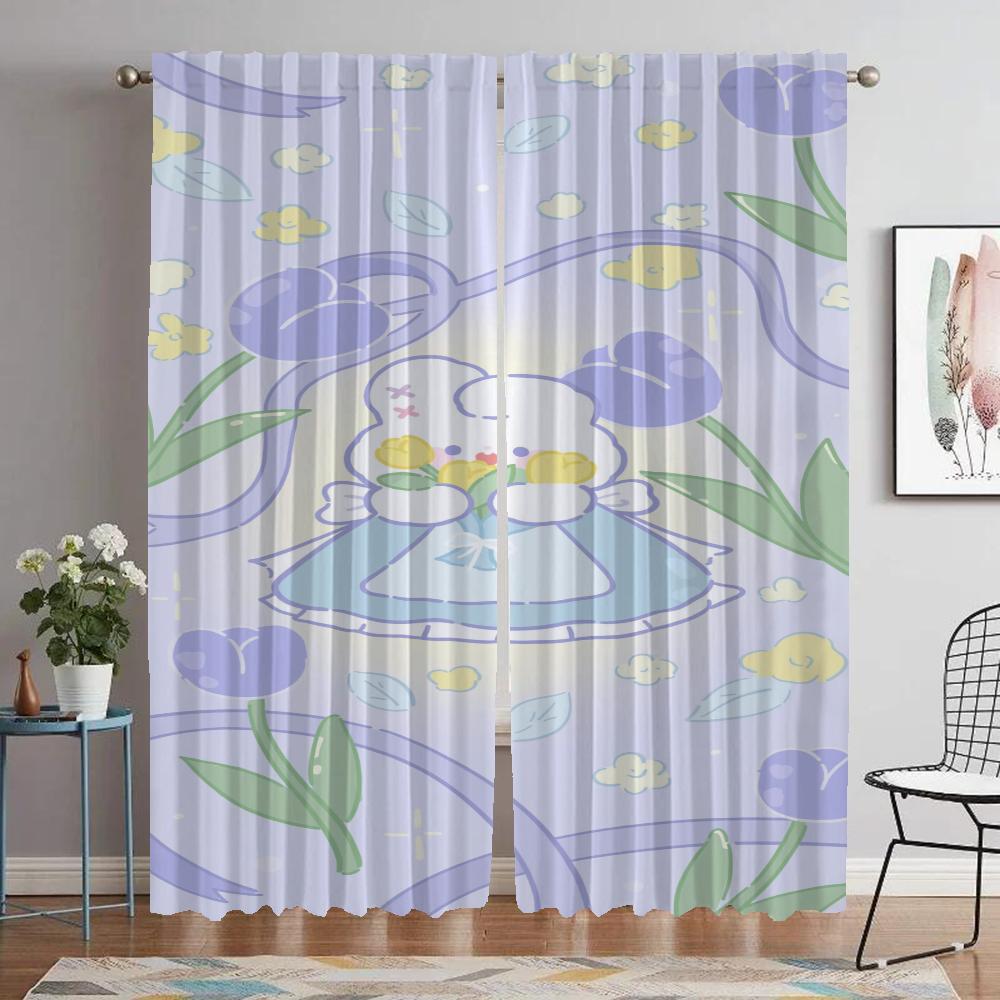 Cute Curtains for Living Room Curtain Halloween Decoration Anti-mosquito Curtains 2 Pieces Tulle for Bedroom Partition Shades