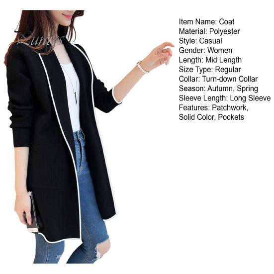 Cardigan Women Winter Coat Fleece Lapel Long Sleeves Mid Length Warm Solid Color Casual Elegant Autumn Female Clothing Lady
