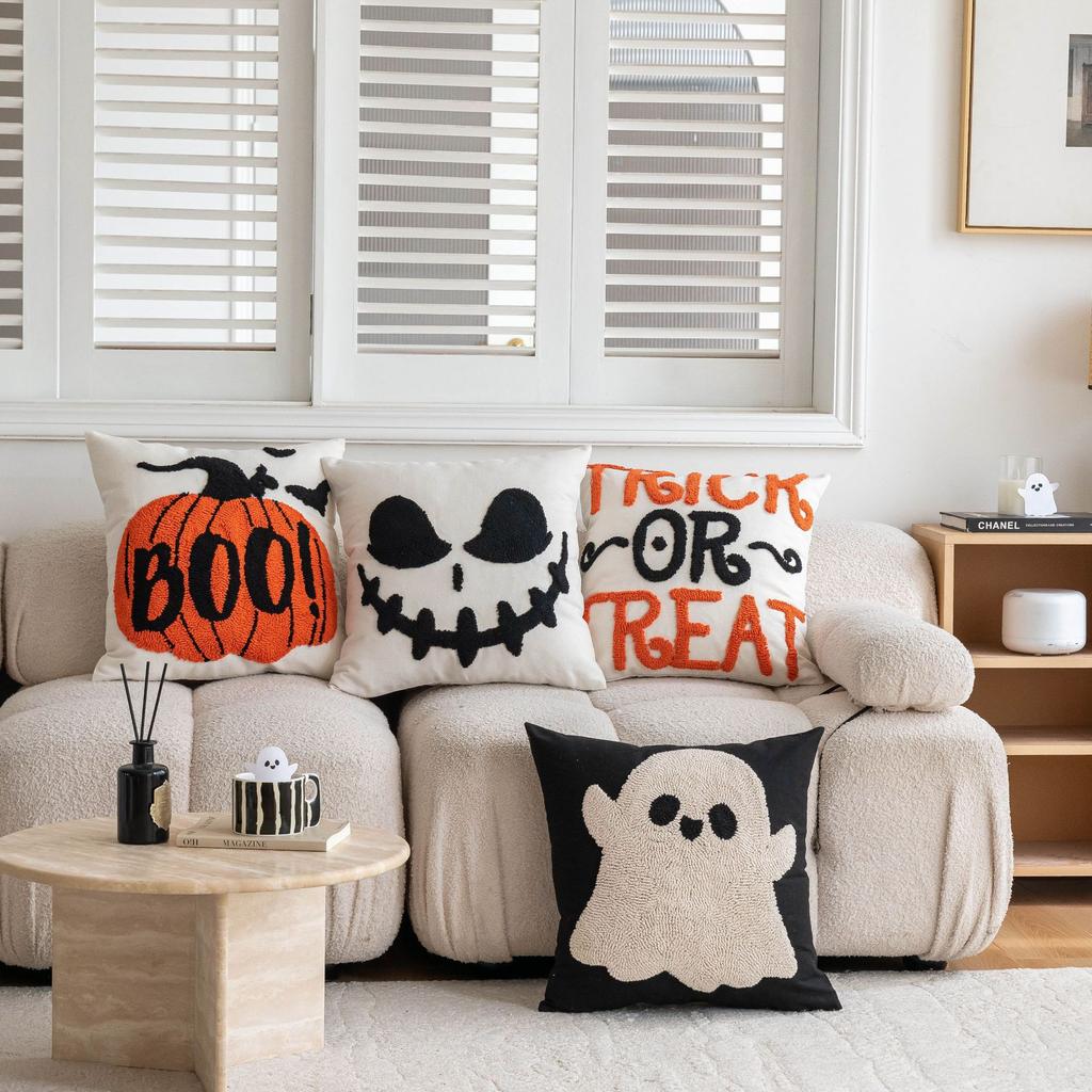 45x45cm Halloween Embroidery Throw Pillowcase Pumpkin Cotton Decoration Pillow Cushion Cover Sofa Halloween Party Supplies