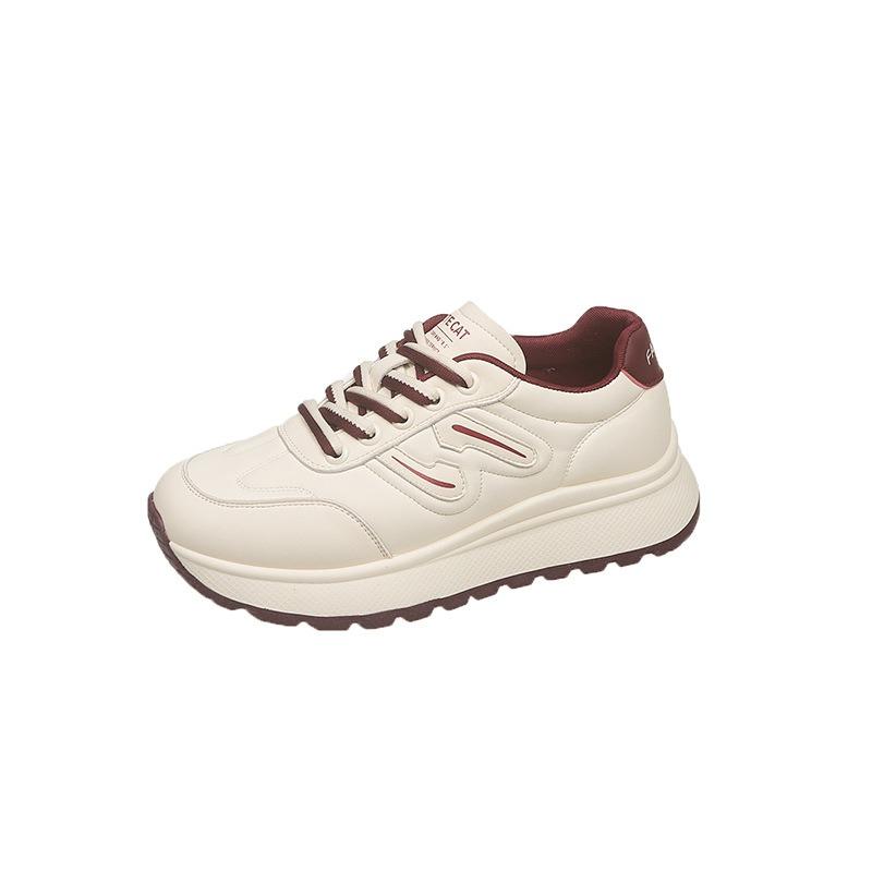 Leather Waffle Platform Dad Shoes New Autumn Shoes Women's Versatile Lightweight Casual Sports Shoes