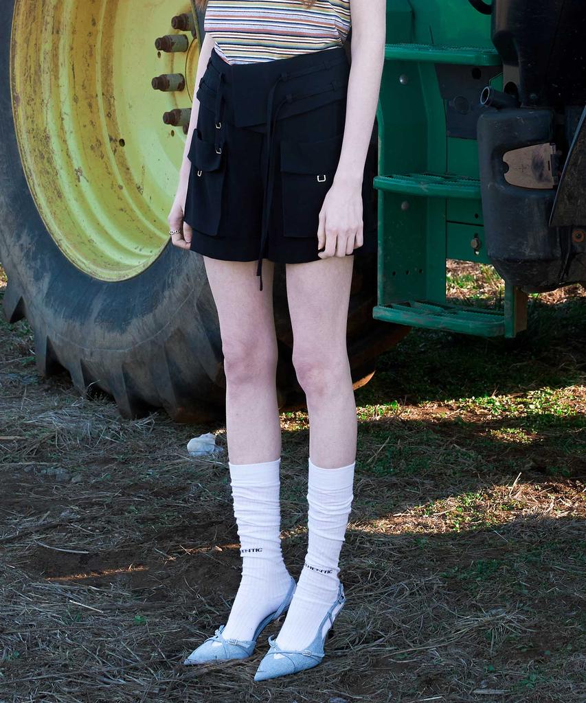 Yusentig Belted Pocket Shorts Black Aw4Ml45310