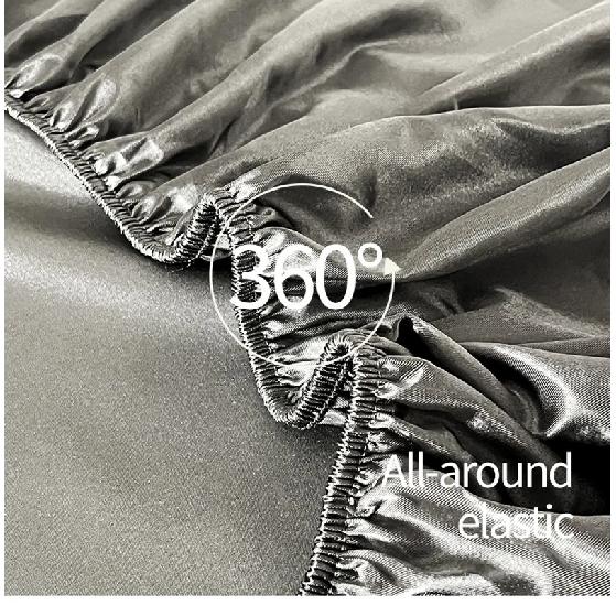 3Pcs Luxury Satin Fitted Sheet Set Soft Comfortable Breathable Solid Color Bedding Mattress Protector Set for Double Full Size