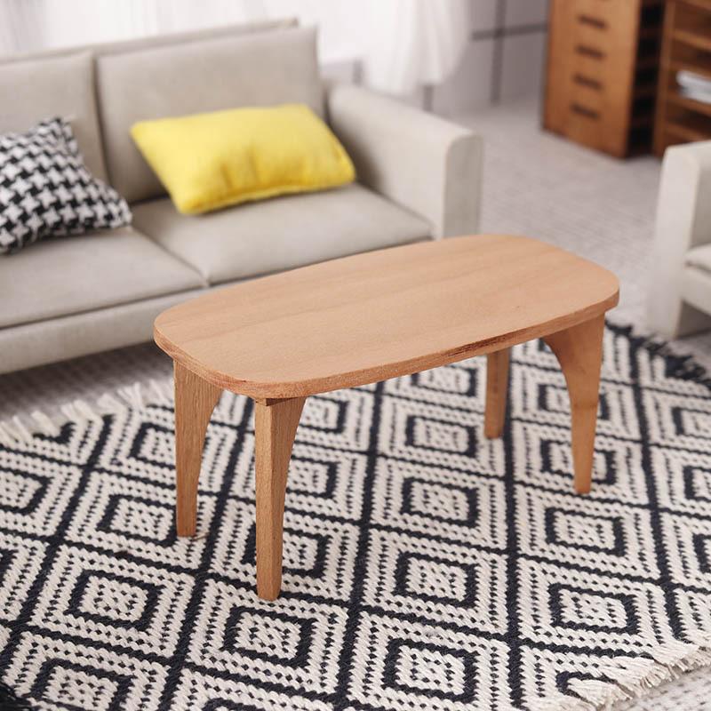 Cute Dollhouse Miniatures Cherry Wood Coffee Table Desk Model Mini Furniture Ornaments Kids Pretend Play Toy Diy Accessory Gifts