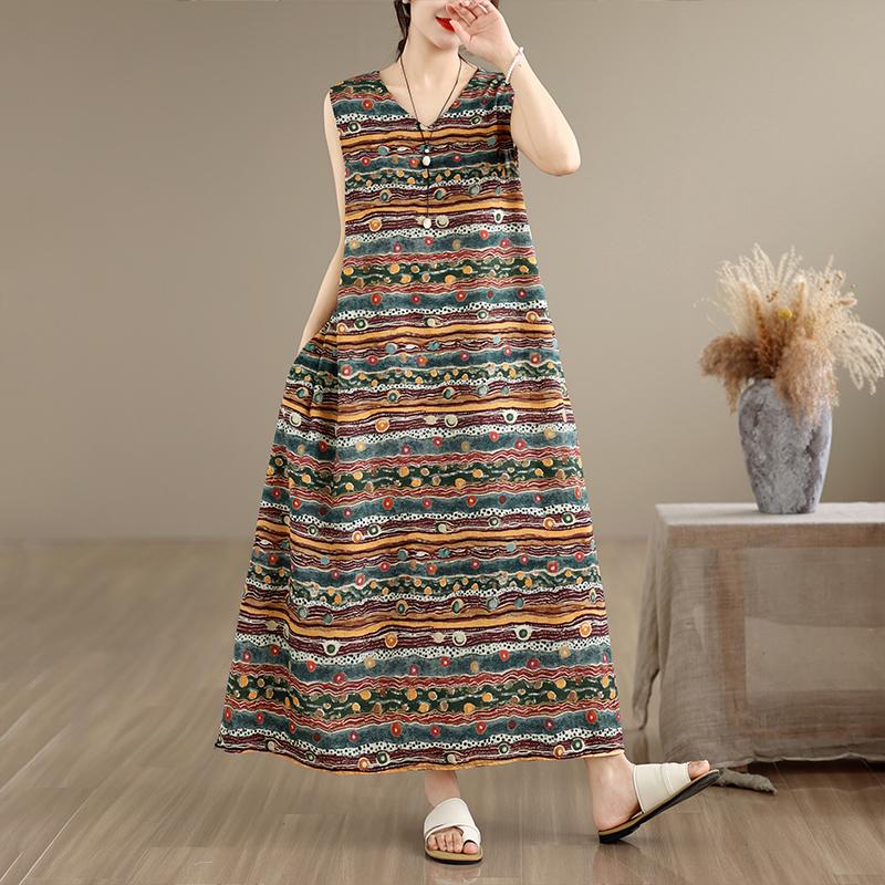 DIMANAF New Women Plus Size Summer Lady Long Dress Loose Oversize Maxi Floral Print Beach Sundress Clothing Vest Sleeveless 2026