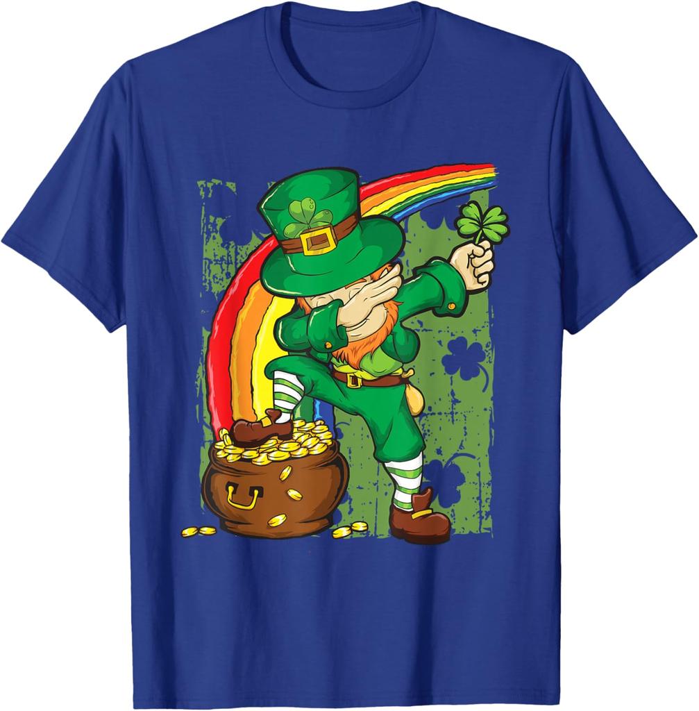 Dabbing Leprechaun Topf mit Gold Regenbogen St. Patrick's Day Grafik T-Shirt Herren Lässig Baumwolle Kurzarm T-Shirt