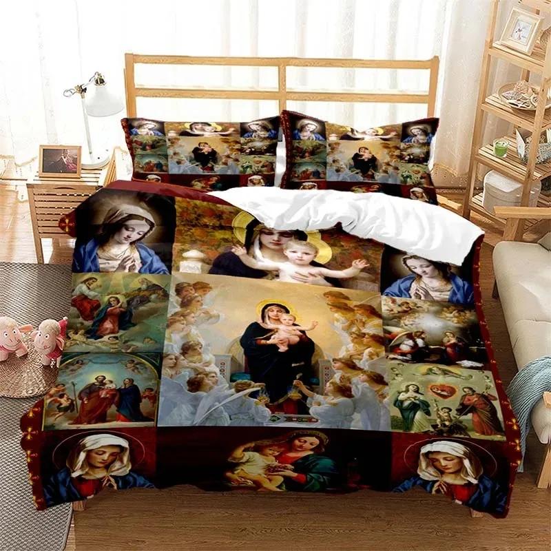 3D Jezus Maagd Maria Comfortabel Dekbed Dekbedovertrek Kussensloop Beddengoed Set Kinderkamer Decoratie Huis Textiel