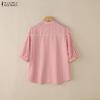 ZANZEA Women Casual V-Neck 3/4 Sleeve Loose Stripe Blouse
