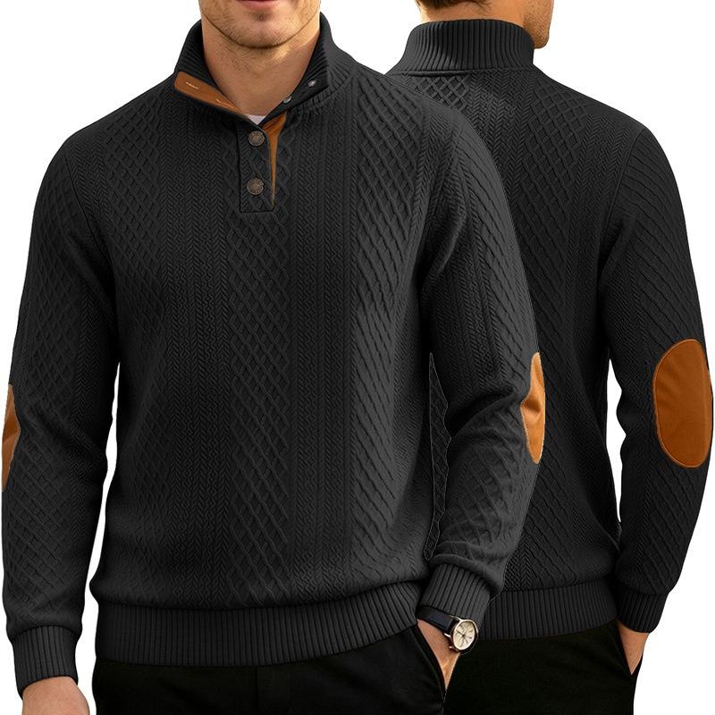 Men's Patterned Pullover Sweatshirt, Lapel Single Breasted Slim Fit Top with Welt Pockets