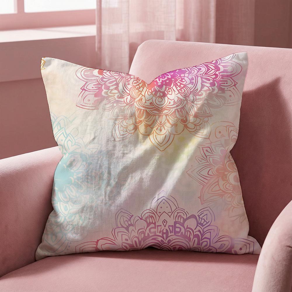 Colorful Floral Mandala Cushion Cover Multi-Scene Pillow Cover for Home & Car - Reversible, Soft & Durable for Daily Use