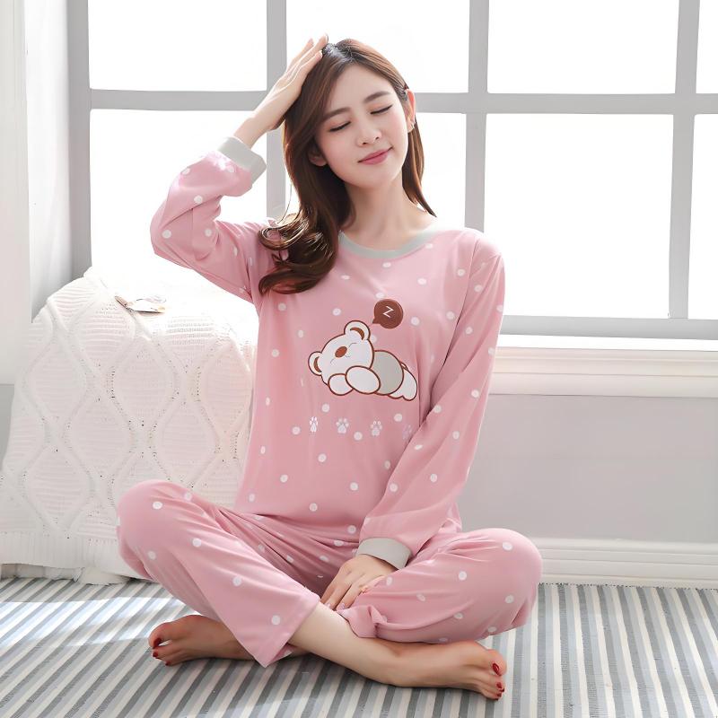 Long-sleeved Pajamas Trousers Large Size Cute Cartoon Pajamas Home Service Suit