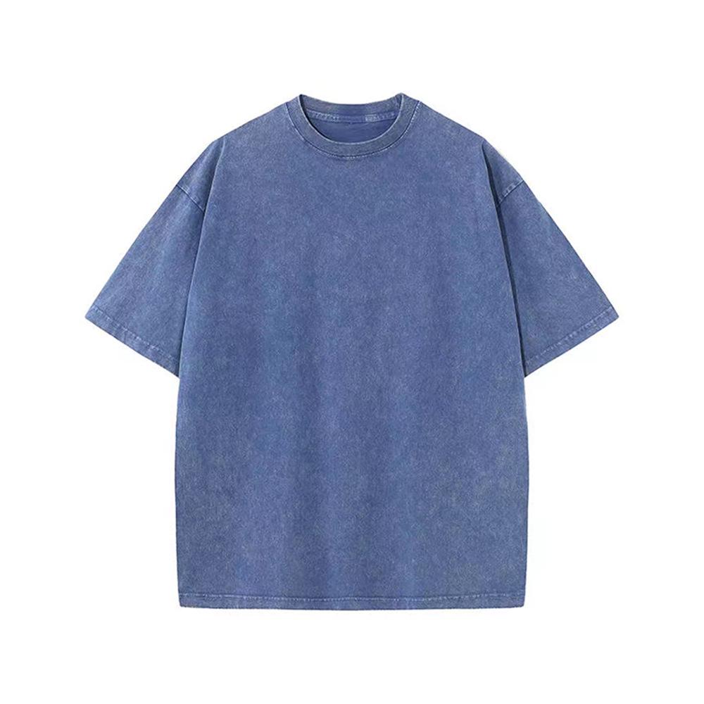 Men's Washed Drop Shoulder Crew Neck Retro Cotton T-Shirt - 230g, Short Sleeves, Trendy American Style.