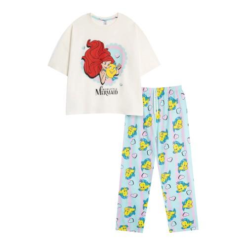 The Little Mermaid Womens/Ladies Ariel & Flounder Short-Sleeved Long Pyjama Set