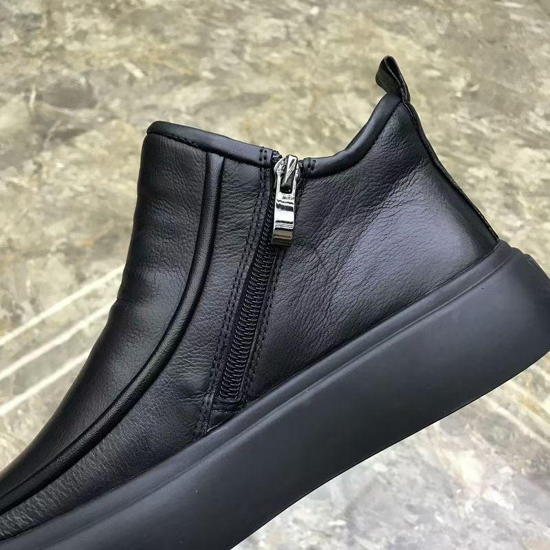 Men's winter English style Chelsea men's boots with fleece insulation high top leather boots cotton boots