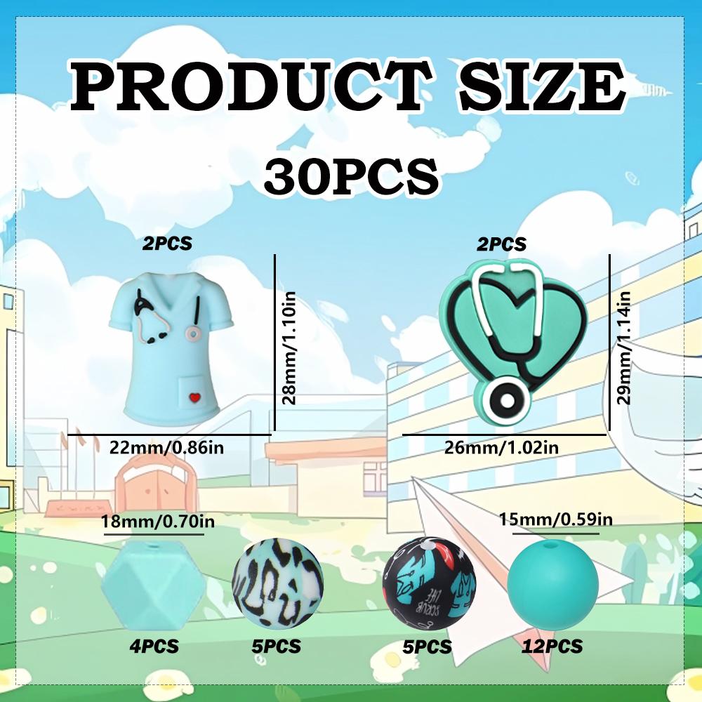 

30Pcs Nurse Series Silicone Beads Set - Suitable for DIY Keychains, Bracelets, Decorative Pens, and Pendants - Perfect as a Gift