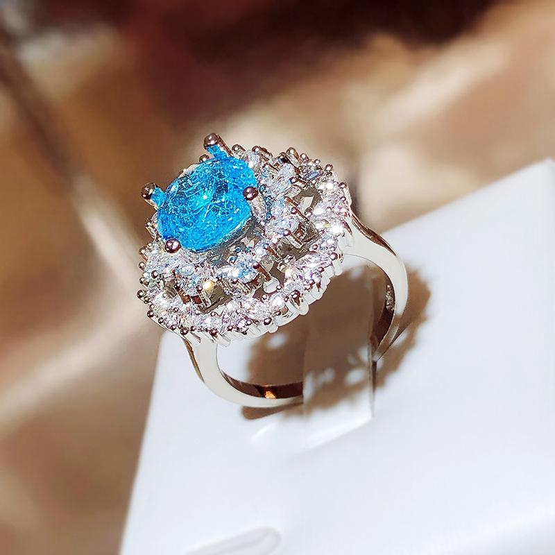 High-quality Blue Zircon Ring for Women's Fashion Party Jewelry Paraiba Ring Engagement Ring Anniversary Gift