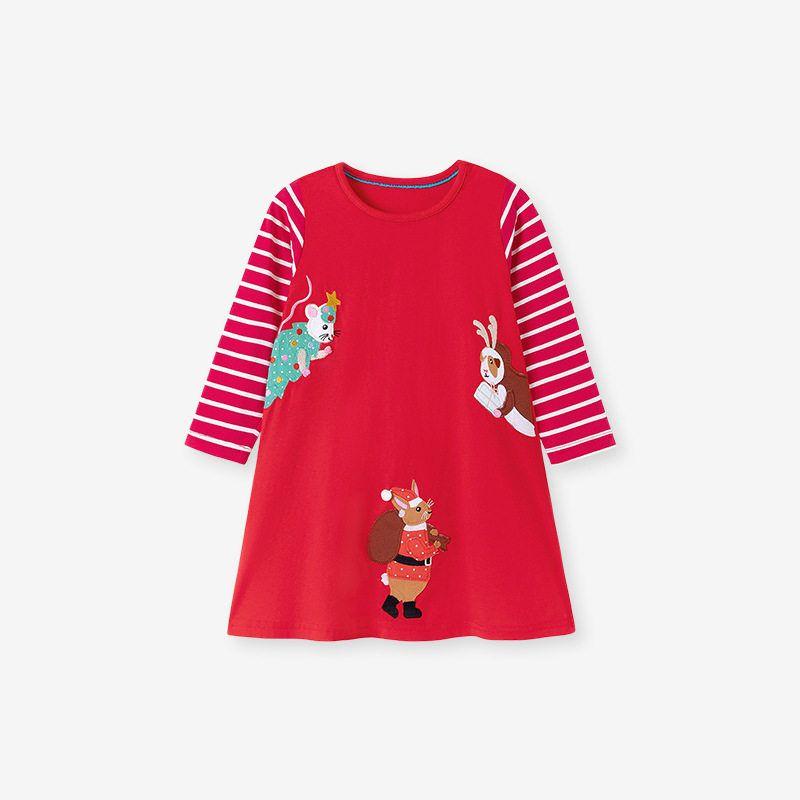 and American Style Children s Dress Cartoon Spring and Autumn Girls Dress Baby Girl Pure Cotton Princess Dress Striped Long-Sleeved Children s Dress S 3087 7Y (140cm)
