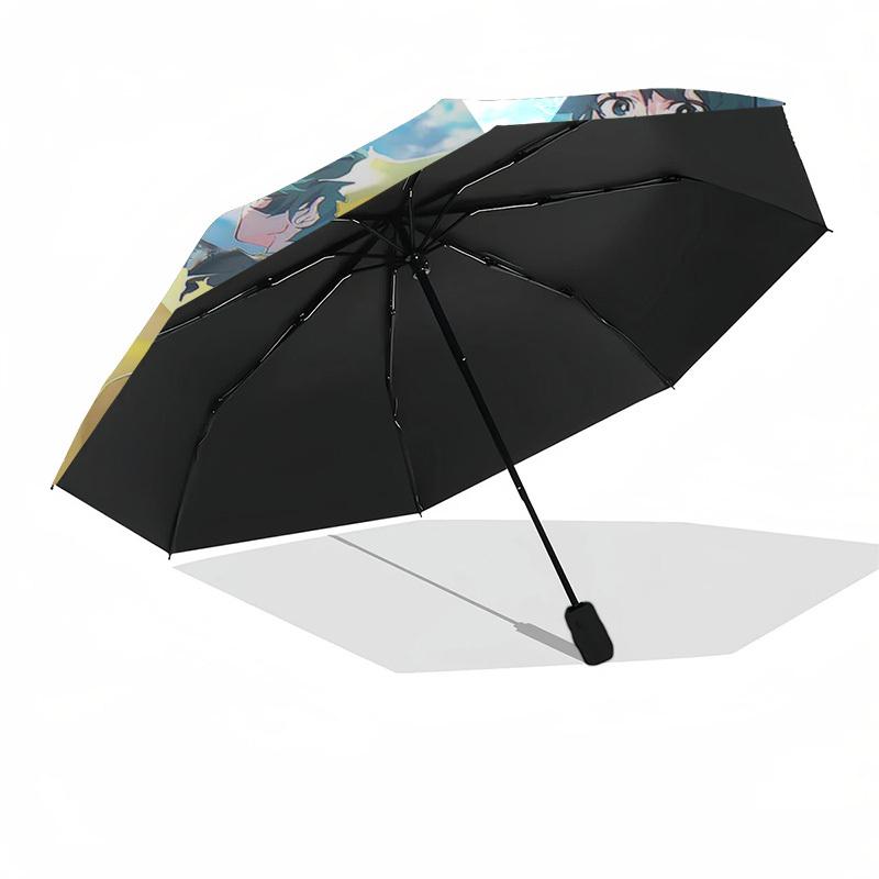 1pc My Hero Academia Izuku Midoriya & Katsuki Bakugo Outdoor Umbrella - Automatic Opening/Closing, Portable 3-Fold Design with Iron Frame - Perfect Gi