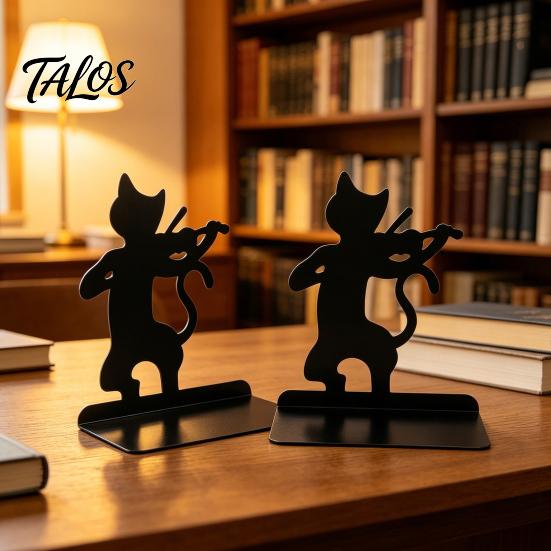 Par de Sujeta Libros Metálicos, Sujeta Libros de Gato, Sujeta Libros Lindos para Estanterías, Tope de Soporte Decorativo Resistente, Decoración para Escritorio de Oficina en Casa, Estantería