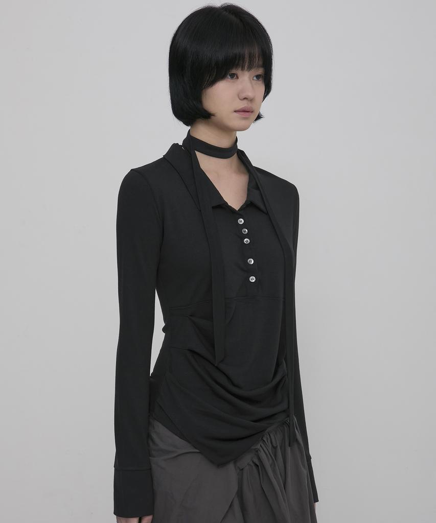 Peulleeoeob Asymmetrical Draped Shirt (Fl-186_Black)