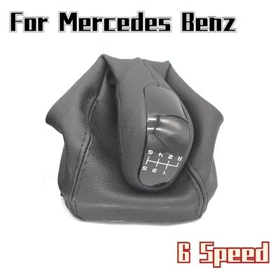 Växelspaksknopp Stick Shifter Manuell 6-växlad för Mercedes Benz C Klass W203 S203 Läder Gaitor Boot Cover Bil Styling