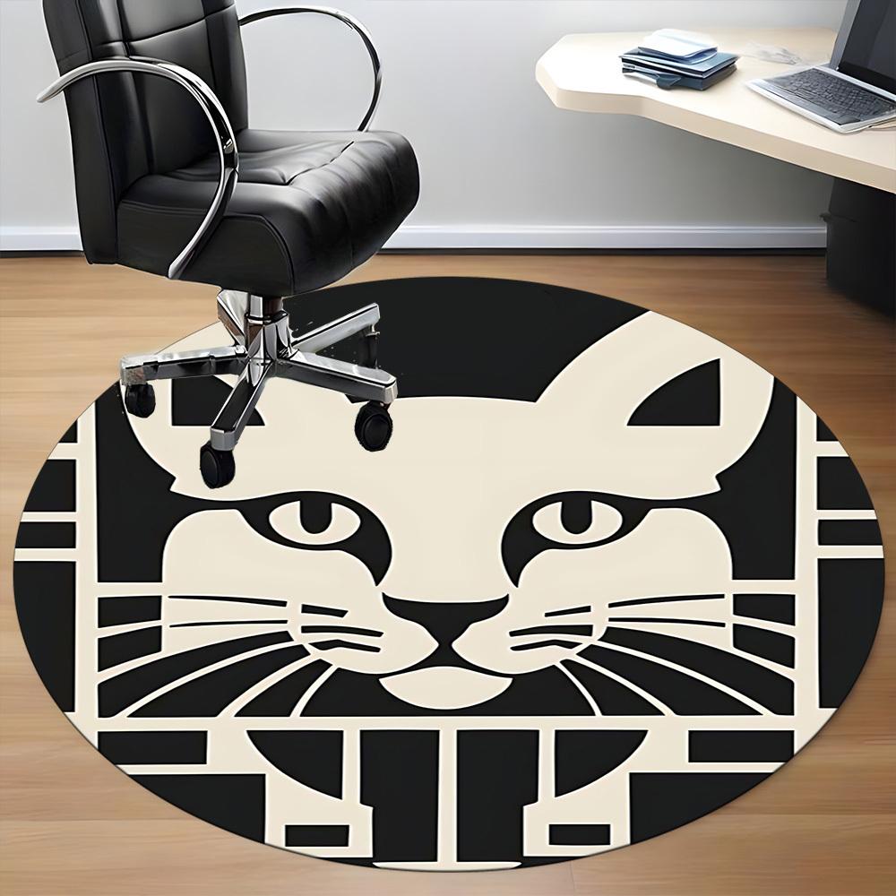 1PC Cat Pattern Office Round Area Rug, Mat Suitable For Office, Under Office Chairs Bedroom Living Room Home Decor, Room Deco