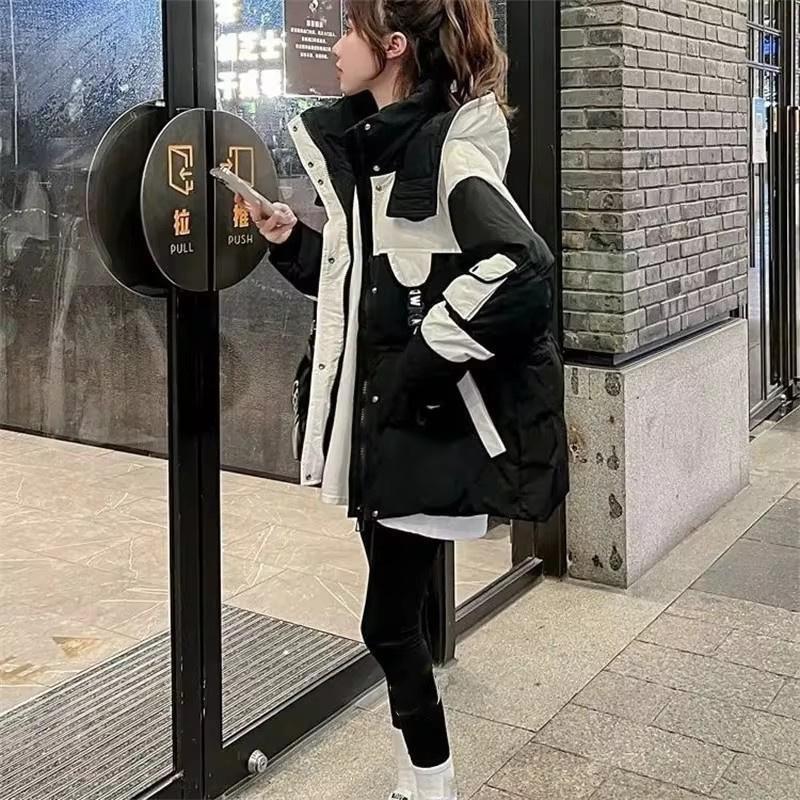 Winter Women Down Cotton Coat Korean Female Be All-Match Parkas Jacket Ladies Hooded Splicing Together Puffer Outwear