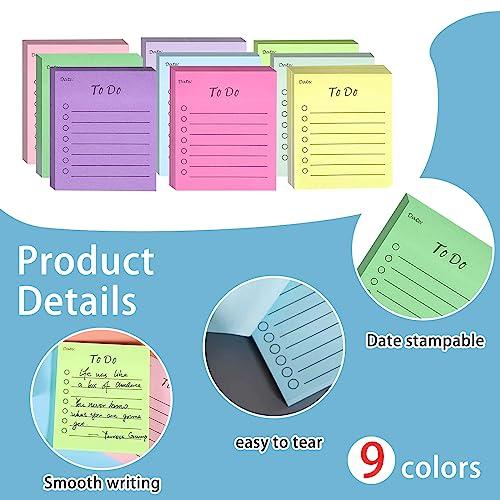 9 Packs Sticky Notes 3 X 3.5 Inches Lined Notepad 450 Sheets Assorted Colors Self Stick Notes for Planner Office School Supplies