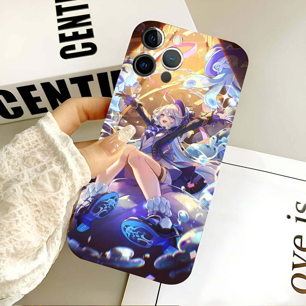 Game Genshin Impact Furina Phone Case Black Silicone Soft Shell For IPhone 17 16 15 14 13 12 11 Air Pro Max Plus Hot Sale