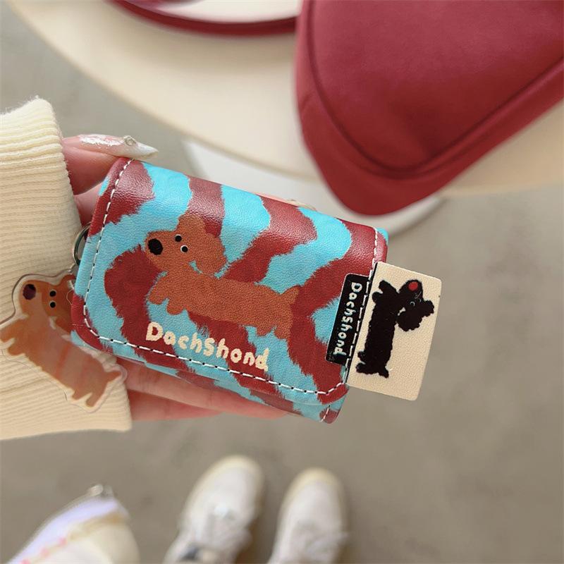 Flip leather blue brown dachshund for AirPods 1 /1 earphone protective case cover 1pro third generation new cute