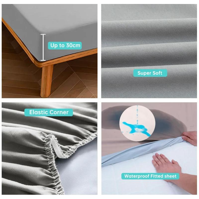 Waterproof Fitted Sheet Style Breathable Mattress Cover with Deep Pocket Noiseless Bed Cover for Kids Adults Pets, Machine Washable