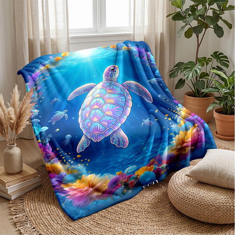 Underwater Fantasy Turtle Theme blanket Lightweight Warm Flannel Blanket Decorative Throw Blanket for Home Decoration