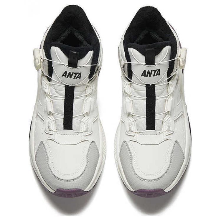 New Anta Slip Resistant Warm High Top Casual Shoes Women's White Gray Purple 122518964-3