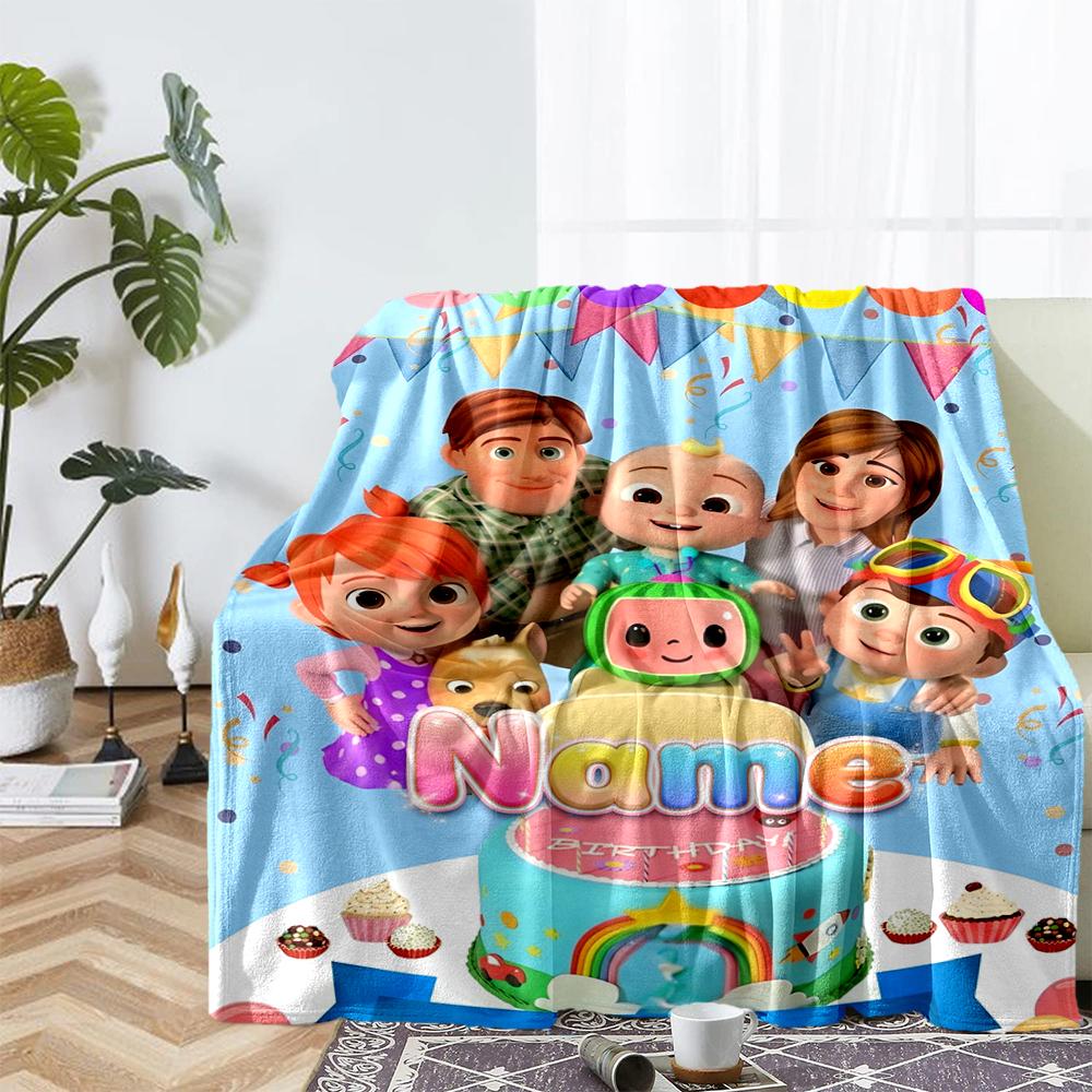 Custom Name Cocomelon Theme Printed Blanket - Perfect for Couch, Bed, Travel & Outdoor Use | Machine Washable, Cozy & Durable.