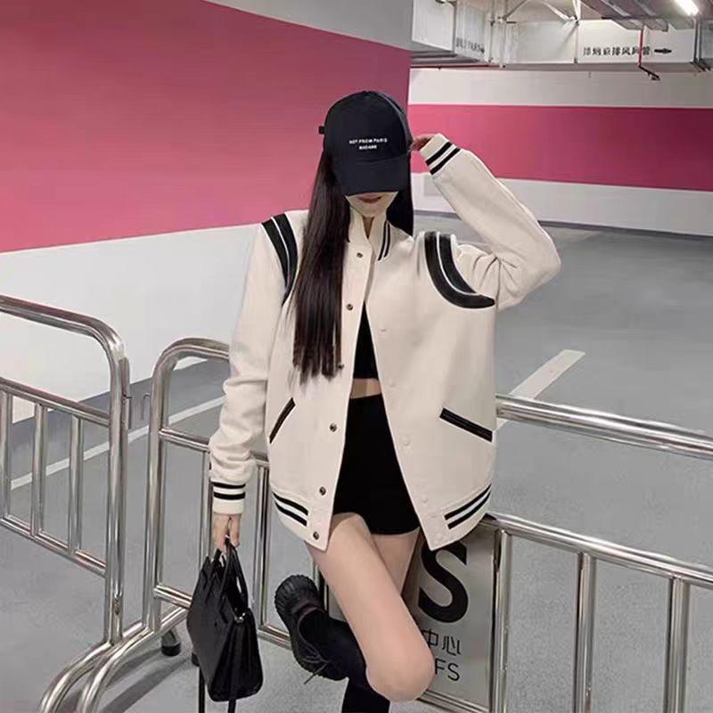 

Женская Бейсбольная Куртка Пэчворк с Цветовыми Блоками - Весна/Осень Повседневный Колледжный Стиль L