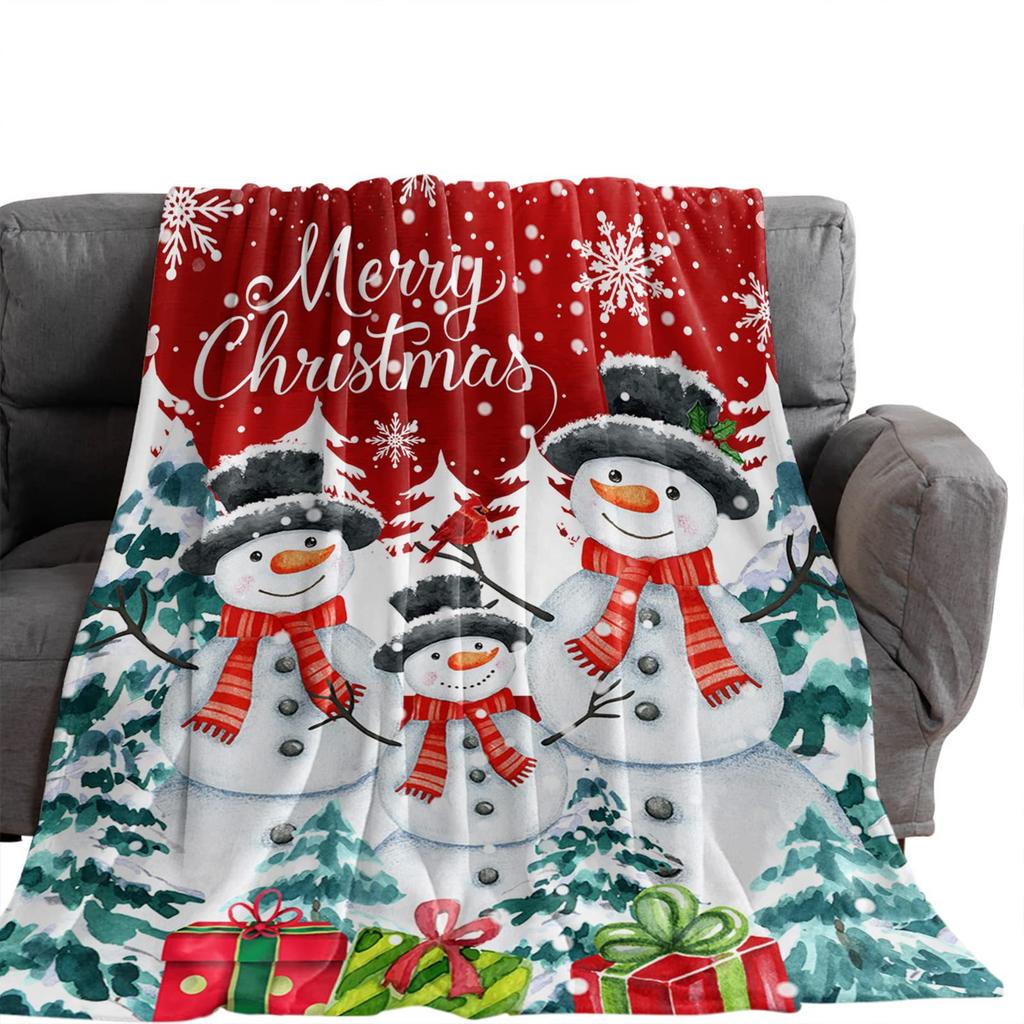 Christmas Snowman Series Digital-printed Polyester Bedroom Velvet Flannel Cover Blanket Fleece Soft Sofa Cover Blankets for Beds