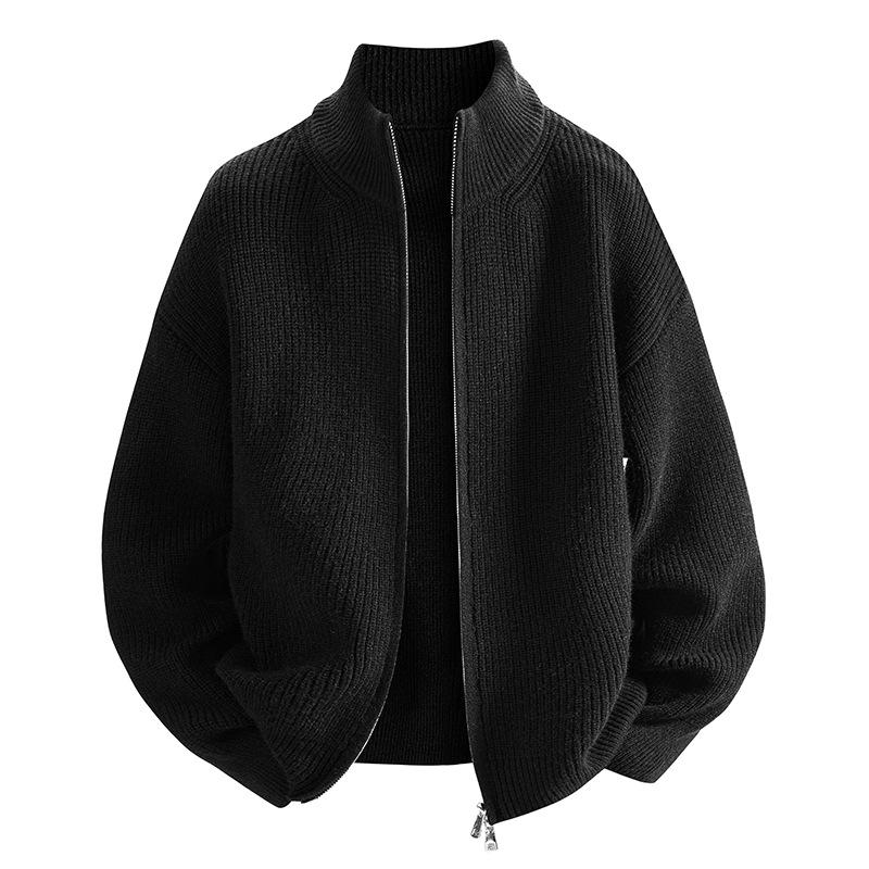 Men's Cardigan Sweater for Autumn and Winter, Knitted Sweater for Outerwear, Men's Zipper Thread Clothing, Gray Jacket