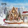 Christmas Acrylic Desktop Ornament Flat Snowy Cabin Ornament with Base Christmas Village Log Cabin Ornament for Holiday Table Decor