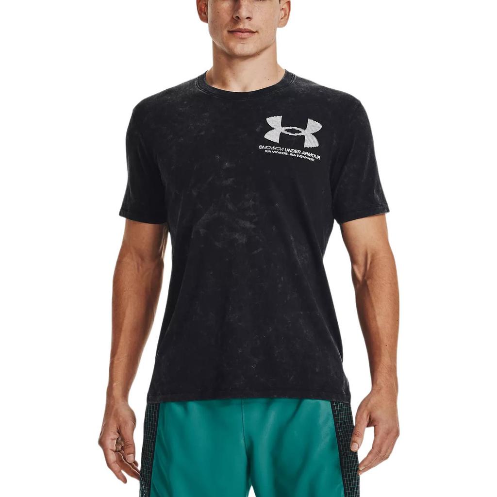 Under Armour Big Logo Print Running Sports American Vintage Crew Neck Short Sleeve T-Shirt Men Tops Black 1372590-001
