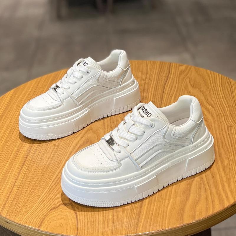 Leather Little White Shoes Women's Spring 2025 Women's Shoes New White Board Shoes Platform Height Increase Small Casual Shoes