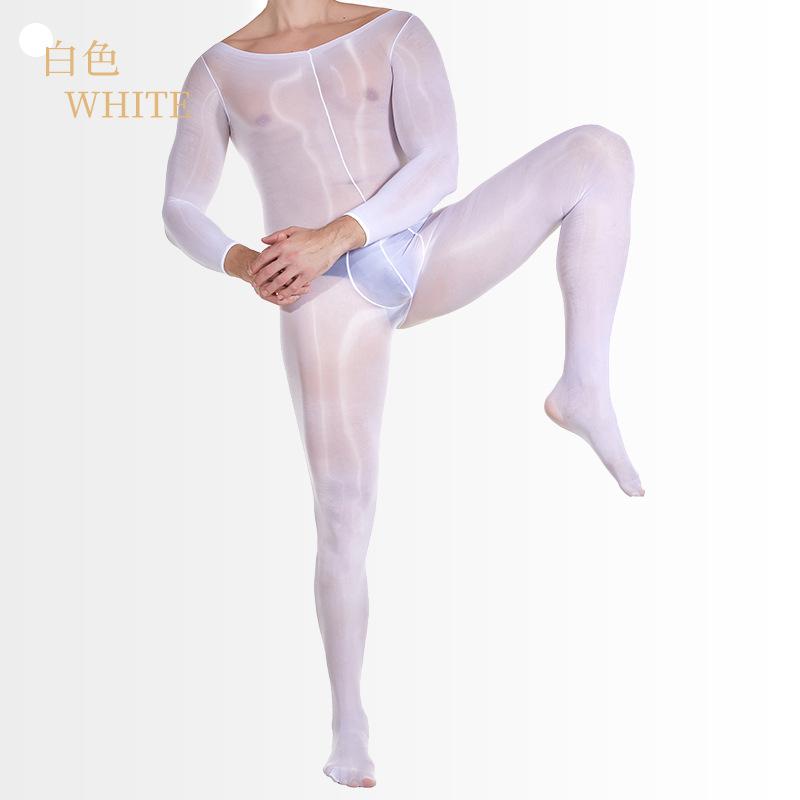 Qing Homer Oil Men's One-piece Stockings Bright Ultra-thin Sexy Jj Set Masturbation Plane Sex Bare Legs Tights