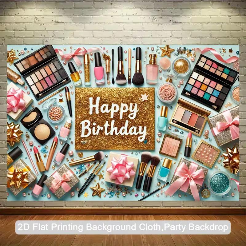 

2D Happy Birthday Makeup Backdrop Cosmetic Party Photography Background 47.2x31.5inch/120*80cm
