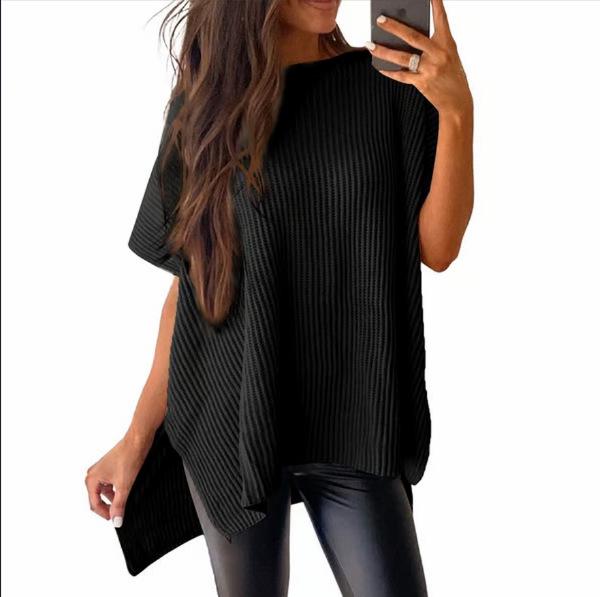 2024 Women's Summer Solid Color Knit Crew Neck Pullover T-Shirt - European & American Casual Loose Fit, Drop Shoulder, Short Sleeve Top